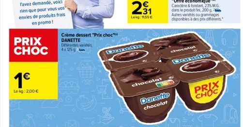 Crème dessert "Prix choc DANETTE Différentes variétés 4x 125g  Danstils  chocolat  chocolat