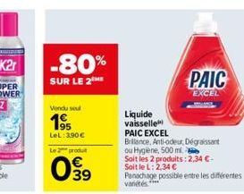 -80%  SUR LE 2  Vendu seul  1?5  LeL: 390  Le produit  039