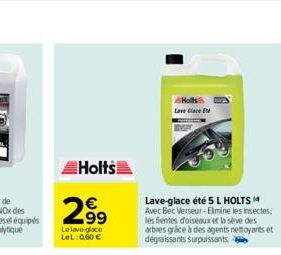 Holts  299  Lelave-glace LeL: 0,60   Holl Love Clace Ele  Lave-glace été 5 L HOLTS Avec Bec Verseur-Elmine les insectes, les fientes d'oiseaux et la sève des arbres grâce à des agents nettoyants et d