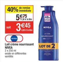 48  NIVEA  NOURRISSANT  LOT DE 2