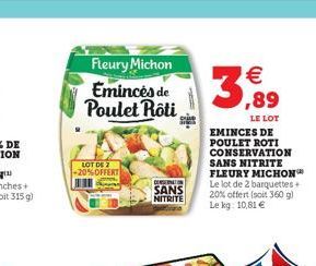 Fleury Michon Emincés de Poulet Roti  CONNON  SANS  NITRITE  LOT DE 2 -20%OFFERT
