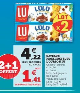 LU  LU  LULU  L'Ourson  Cheestal  LULU  L'Ourson  Chocolat  22 GATEAUX  LOT  X2 x2.