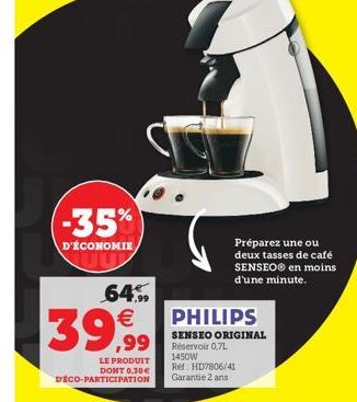 Préparez une ou deux tasses de café SENSEO® en moins d'une minute.