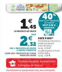 BIO  PATE  FEUILLETÉE PURE  SUR LE 2   PATE U BIO