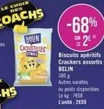 -68% 2?  le  biscuits apéritifs crackers assortis belin  380 g  autres variétés  au poids disponibles  le kg: 7408 l'unité: 2669