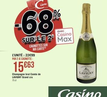 carte  68  avec  SUR LE 2 Max  Casino  CAGNOTTES SUR MA CARTE