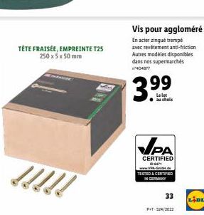 TÊTE FRAISÉE, EMPREINTE T25 250 x 5 x 50 mm  !!!!!  PA  CERTIFIED  10647 www.V.-G. TESTED & CERTIFIED  IN GERMANY  P+T-524/2022  33 LIDL