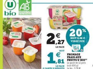 U AB  bío  THE  AGRICULTURE BIOLOGIQUE  bio HOPE HA AUX FRUITS    LE PACK SOIT   ,81  LE PACK  CARTE U DÉDUITS  2