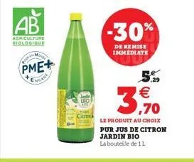 ab  agriculture biologique  p  pme+  engage  141  bio  citron  56  m  5.29   ,70  le produit au choix  pur jus de citron jardin bio  la bouteille de 1 l