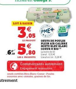 gove in  6%  oeufs certifiés Bleu Blanc Coeur: Poules nourries avec céréales, graines de lin.
