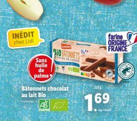 INÉDIT  chez Lidl  Sandy  B10 BATONNETS  DE CANNE  Sans huile de  palme  Bâtonnets chocolat au lait Bio  AB  12  farine ORIGINE FRANCE