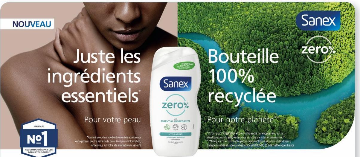 Bouteille 100% recyclée Sanex zero%