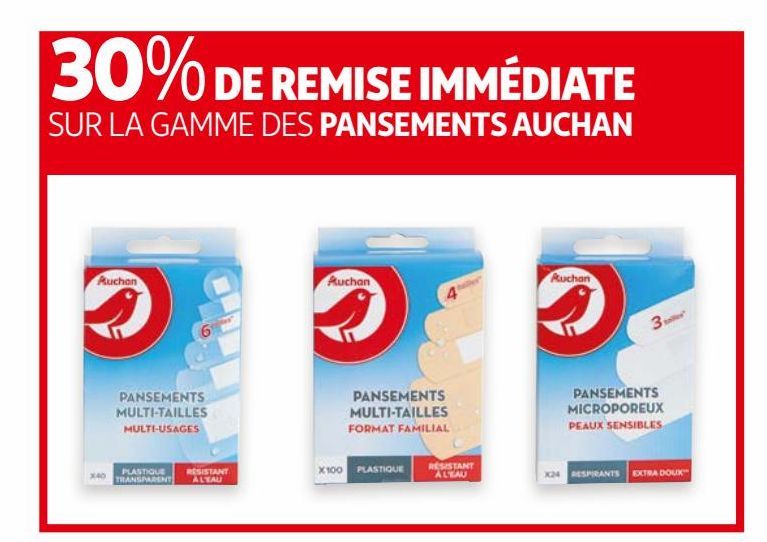 30% de remise immediate sur la gamme des pansements auchan