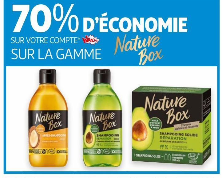 70% d´eocnomie ssur votre compte WAAOH sur la gamme Nature Box