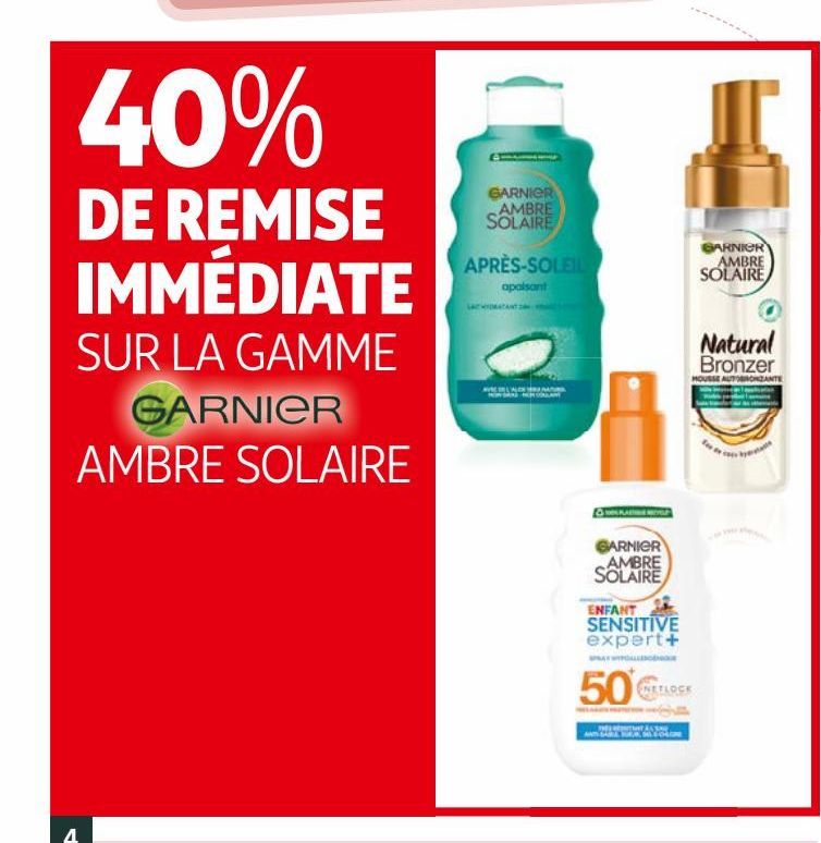 40% d remise immediate sur la gamme Garnier ambre solaire