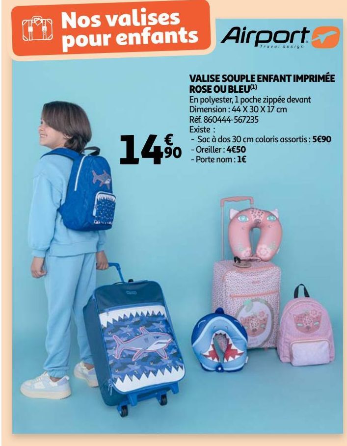 valise souple enfant imprimee rose ou bleu
