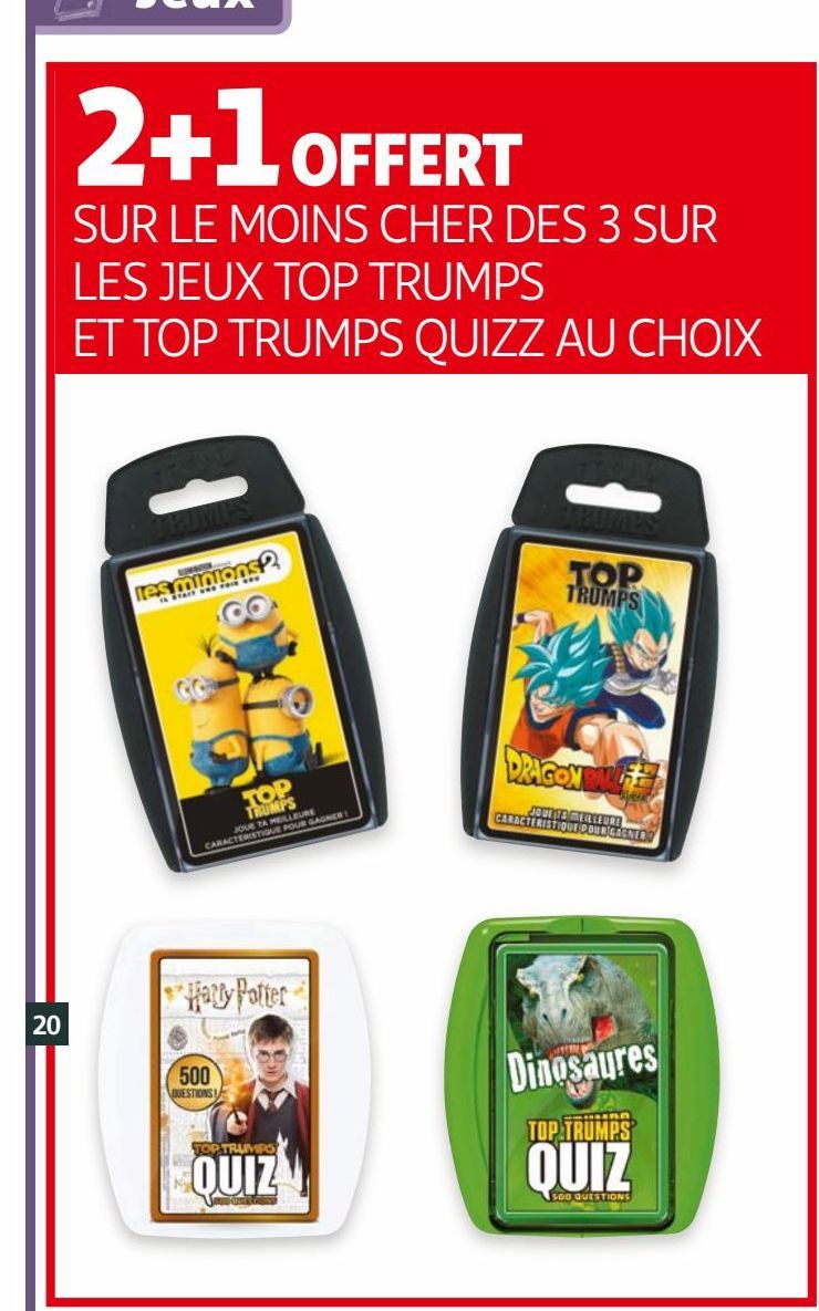 2+1 offert sur le moins cher des 3 sur les jeux top trumps et top quizz au choix