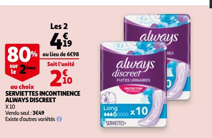 serviettes incontinence Always discreet