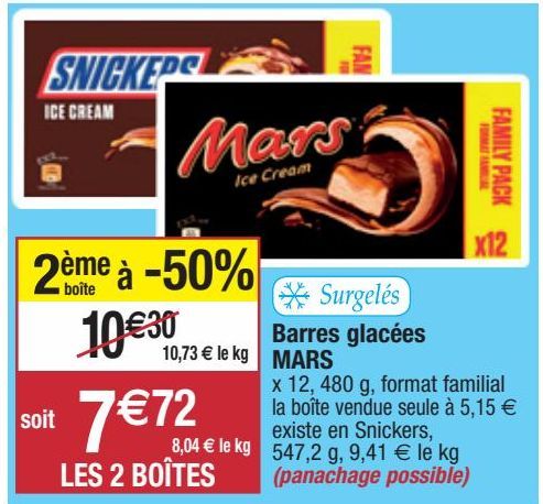 barres de chocolat Mars