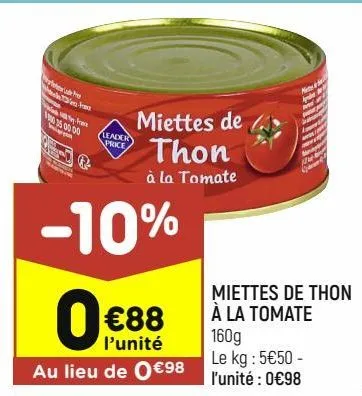 miettes de thon à la tomate leader price