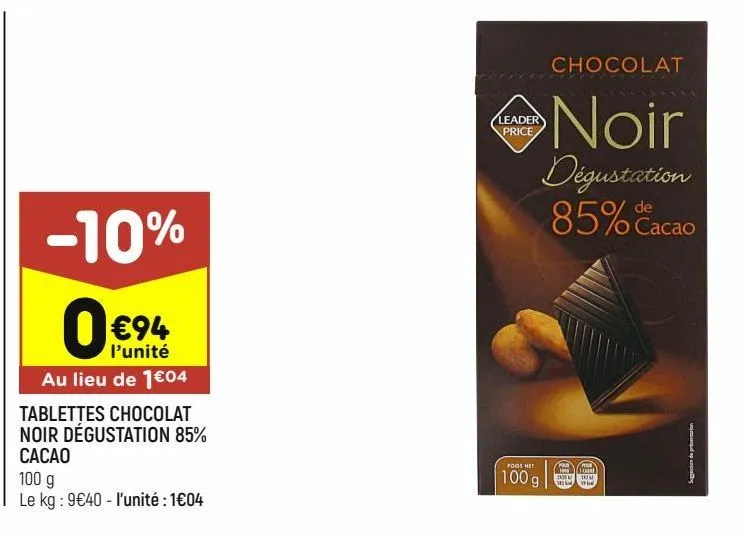 tablettes chocolat leader price
