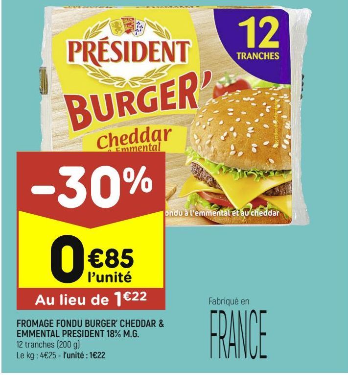 Fromage fondu Burger' cheddar & emmental Président