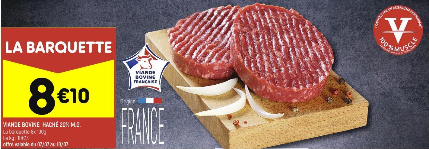 viande bovine hachée 20% M.G.