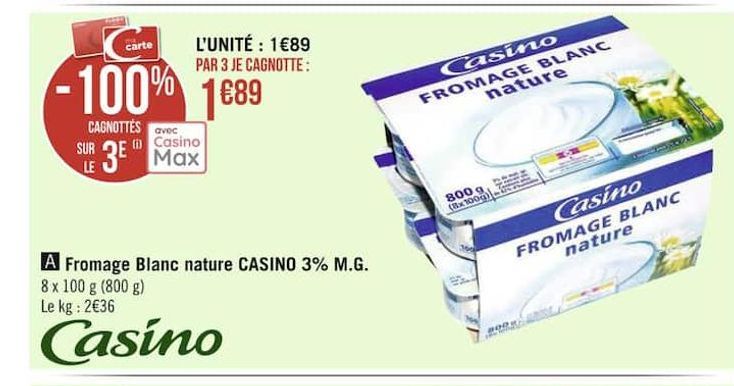 fromage blanc nature CASINO 3% M.G.
