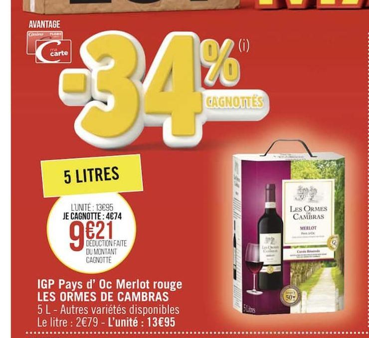 IGP Pays d´Oc Merlot rouge LES ORMES DE CAMBRAS