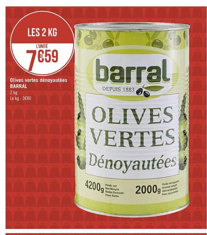 olives vertes denoyautees BARRAL