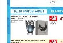 EAU DE PARFUM HOMME  INVICTUS EAU DE TOILETTE INTENSE «PACO RABANNE Leade 100  INVICTUS