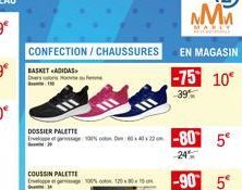 CONFECTION/CHAUSSURES  BASKET ADIDAS  DOSSIER PALETTE  COUSSIN PALETTE  Enveloppe et garage 100%1200x15  190% Des 04022 -80  -24%  EN MAGASIN -75 10  in