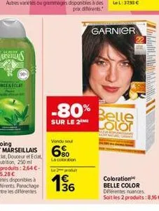 136  -80% belle  sur le 2  lolor  garnier  w  uldu.materia  coloration belle color différentes nuances soit les 2 produits: 8,16 