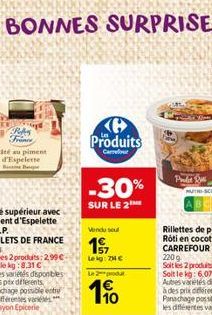 Ke Produits  Carrefour  -30%  SUR LE 2  Vendu sout  197  Leig: 78   2produt  190