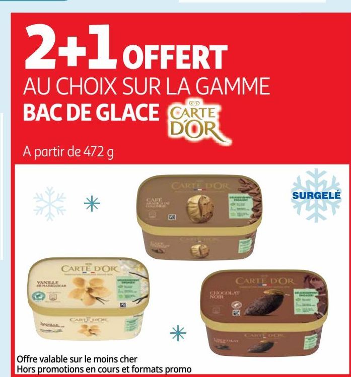 2+1 offert au choix sur la gamme bac de glace Carte D´Or