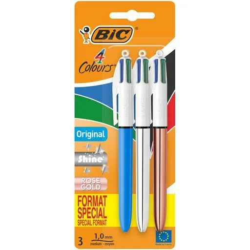 3 stylos bille 4 couleurs bic