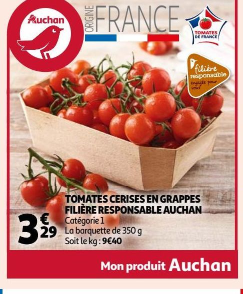 TOMATES CERISES EN GRAPPES FILIÈRE RESPONSABLE AUCHAN