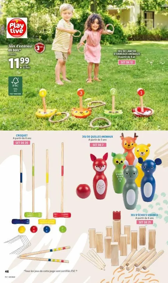 play tive  jeux d'extérieur en bois*  46  fsc 100%  fscn001505  le set au cheia  croquet a partir de 6 ans set de 20  p-527/2022  3a  ??  *tous les jeux de cette page sont certifiés fsc®  3  jeu de la