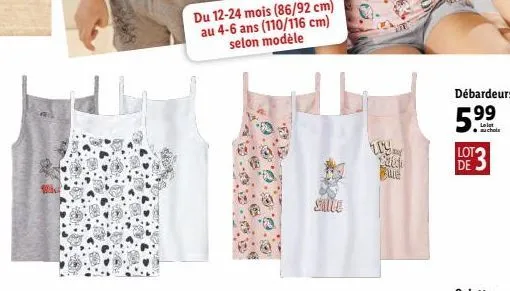 du 12-24 mois (86/92 cm) au 4-6 ans (110/116 cm) selon modèle  salte  try  3  pale  débardeurs  5.9??  lelet auchets  lot  de