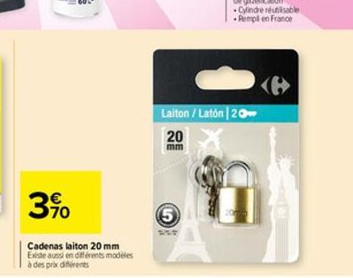 39?0  Cadenas laiton 20 mm Existe aussi en différents modèles  à des prix différents  Cylindre réutilisable  Rempli en France  Laiton/ Latón 20  20  mm