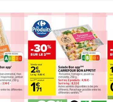 CrOUT SCORE  Produits  Carrefour  -30%  SUR LE 2  Vendu soul  25  Lekg:9,80   Le 2 produt  1?1  22  Parisiense  MUTAS-SCORE  BEDE