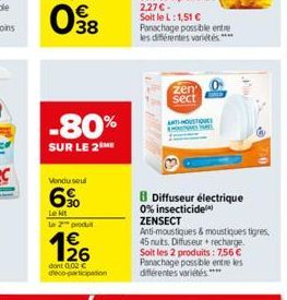 -80%  SUR LE 2THE  Vendu seul  6%  Le kit  le 2 produ  126    dont 0,02  déco-participation  zen sect  ANTI-HOUSTIQUES  Diffuseur électrique  0% insecticide  ZENSECT  Anti-moustiques & moustiques ti