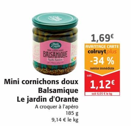 Mini cornichons doux Balsamiques Le Jardin d'Orante