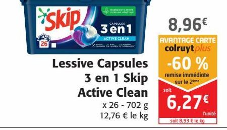 Lessive capsules 3 en 1  Skip Active Clean