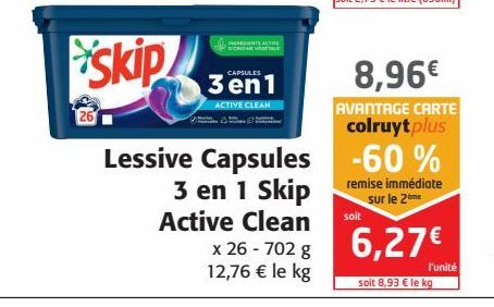 Lessive capsules 3 en 1 skip Active Clean