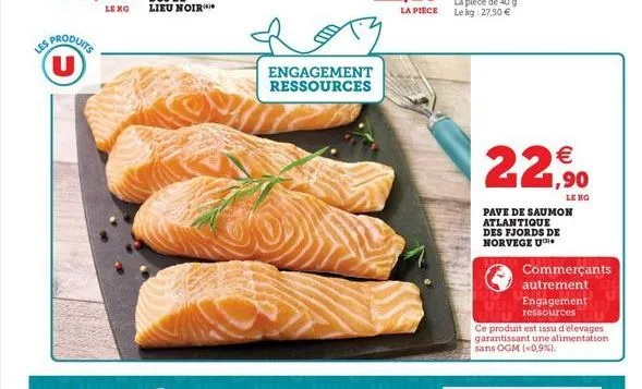 (u)  engagement ressources    22,90  pave de saumon atlantique des fjords de norvege u  commerçants autrement engagement ressources  ce produit est issu d'élevages garantissant une alimentation. sans