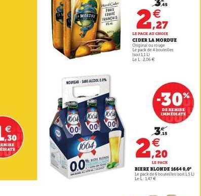 (11)  MORDUE  NOUVEAU-SANS ALCOOL 0.0%  1664 1664 1664 00 00  0.0  1664  0.0  96 WERE BLONDE  ww TH  Hard Cider  FRAIS Fawn FRANÇAIS 15m  6011  ,45   1,27  LE PACK AU CHOIX CIDER LA MORDUE Original o