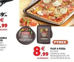 pyrex  pyrex   plat a pizza  en métal  rectangulaire 37 x 34  le produit cm ou ronde ø 32 cm