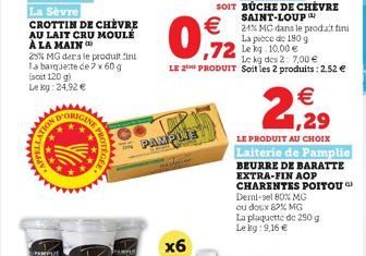 25% MG ders le produit in la barquette de 2 x 60 g (soit 120 g) Lekg: 24,92   PPELLA  D'ORIGINE  PAMPLIE  Le kg des 2: 7,00  LE 2 PRODUIT Soit les 2 produits: 2,52   x6  24% MC dans le prodat fini