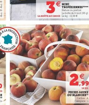 PRODUCTION    1,99  LE KG PECHE JAUNE OU BLANCHE  Calibre A Catégorie:1